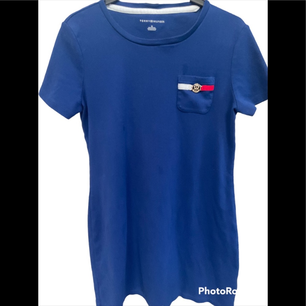 Tommy Hilfiger blue short sleeve dress front pocket